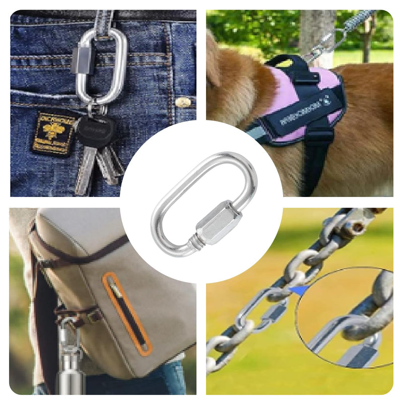[Australia - AusPower] - HOME MASTER HARDWARE 1/8 inch Stainless Steel D Shape Quick Link Chain Links Locking Carabiner Connector Keychain Ring Buckle 10 Pack 1/8 Inch, 10 Pack 