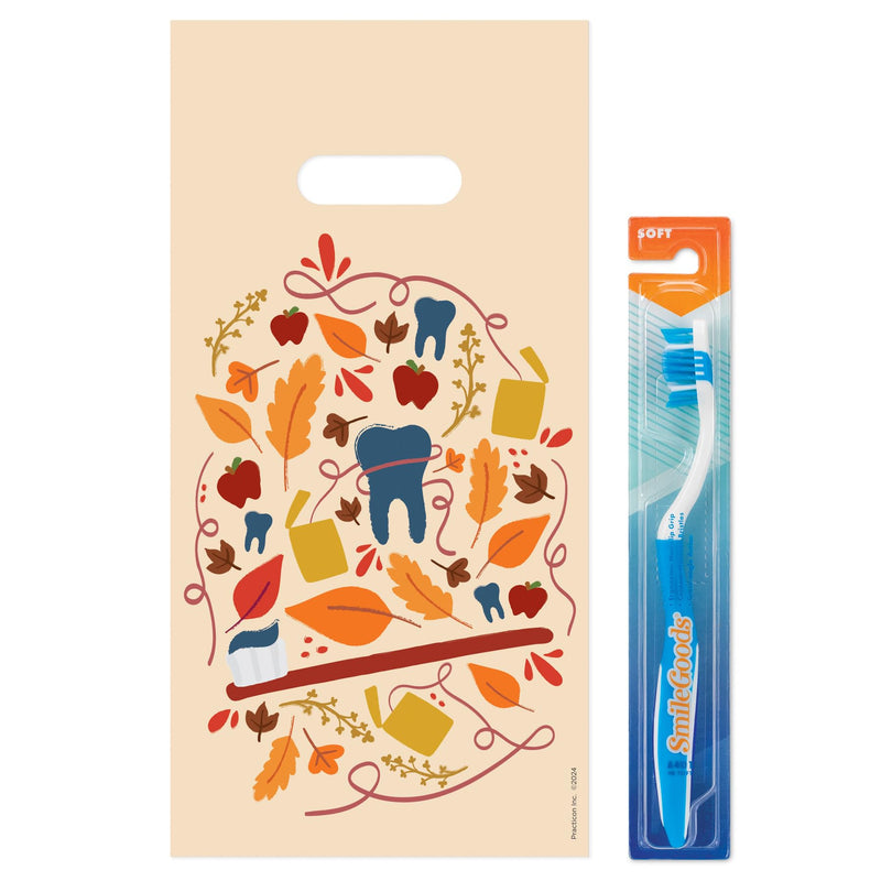 [Australia - AusPower] - Practicon Fall Brush Leaves 6" x 12" Dental Giveaway Bag, Fall & Autumn Themed Bags, Dental Hygiene Patient Care Goodie Bag, Dentist Office Plastic Gift Bags, 100 Pack 