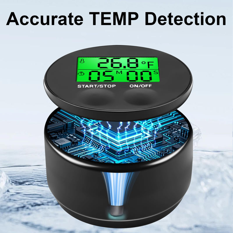 [Australia - AusPower] - 2-in-1 Ice Bath Thermometer with Timer, Cold Plunge Thermometer for Ice Bath Floating, -4℉~158℉， IPX7 Waterproof Black 