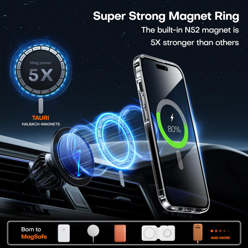 [Australia - AusPower] - TAURI for iPhone 15 Plus Case, Compatible with Magsafe [Yellowing Resistant] with 2X Screen Protector + 2X Camera Lens Protector, Military-Grade Protection, Slim Magnetic Phone Case, Clear for iPhone 15 Plus 6.7" A-Clear 