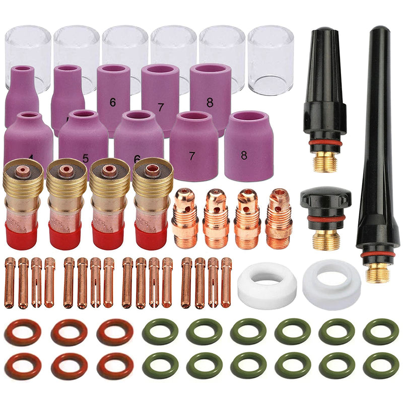 Zinger TIG Welding Torch Stubby Gas Lens #10 Glass Cup Kit for WP-17/18/26 | 63PCS TIG Torch Kit Tig Welding Accessories Alumina Nozzle Collets Body Stubby Gas Lens #10 Glass Cup for WP-17/18/26 Torches