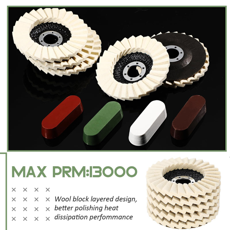 [Australia - AusPower] - 9 Pcs Felt Flap Disc Abrasives Buffing Polishing Wheel and Compounds Set 5 Pcs Wool Polishing Disc 4 Compound Wool Buffing Wheel Pad for Angle Grinder 