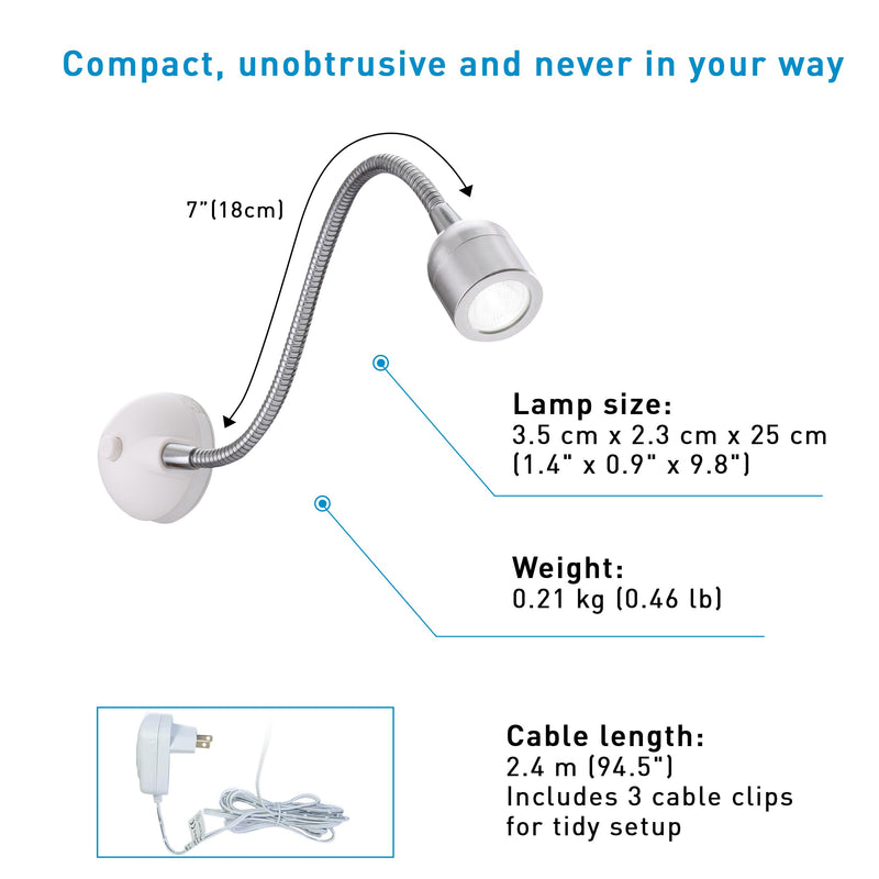 Daylight Company Sewing Machine Lamp, Professional Led Light, Fits Most Machines, Bright Led Lamp, Chrome,3.5*2.3*25cm [Energy Class A+]