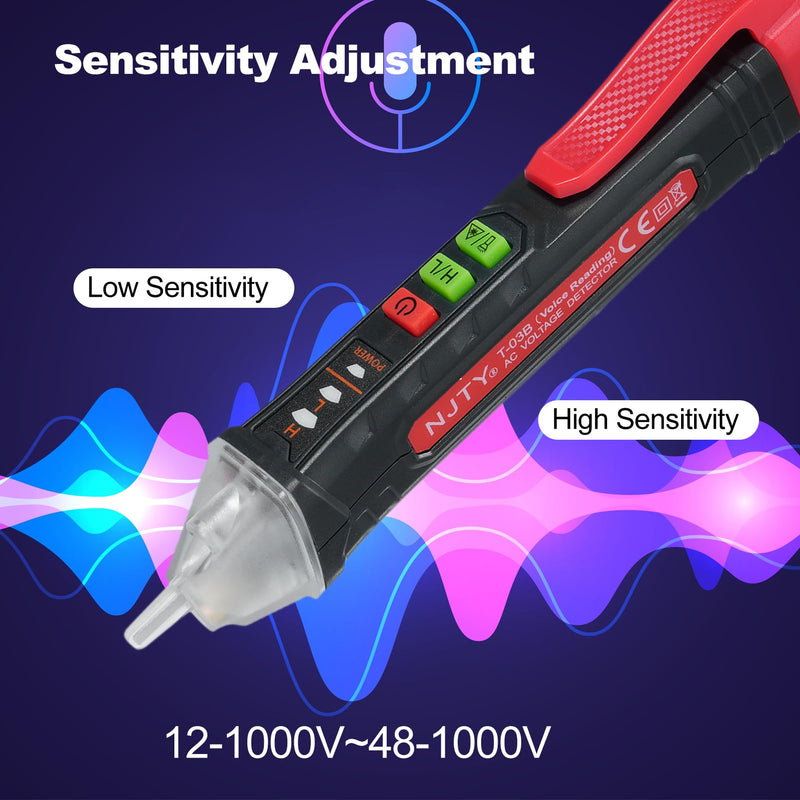 [Australia - AusPower] - Respicefinem NJTY Voice Broadcast Voltage Tester Non Voltage Tester 12V 1000V 48V 1000V Dual Range Electrical Tester Efficient Live Hot Wire Tester Wire Breakpoint Finder Voltage 