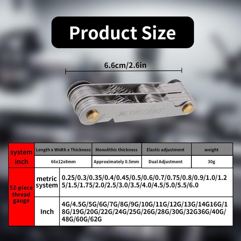 [Australia - AusPower] - 52 Sheets Thread Gauge, Metric Inch, Thread Template, Fine Thread Measuring Tool, Stainless Steel Thread Gauge, Metric 60 Degrees, Radius Gauge, Radi Gauge, Feeler Gauge for Precision Measurements 