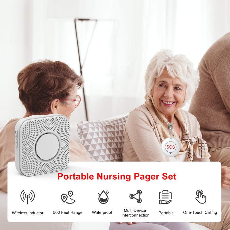 [Australia - AusPower] - XUK Wireless Caregiver Pager Call Button Elderly Nurse Alert System for Home/Elderly/Patient/Disabled 2 Plugin Receiver 1 Waterproof Transmitter, Elderly Fall Help System 500+ Feet IP55 Waterproof 2*Main units & 1*Round SOS 