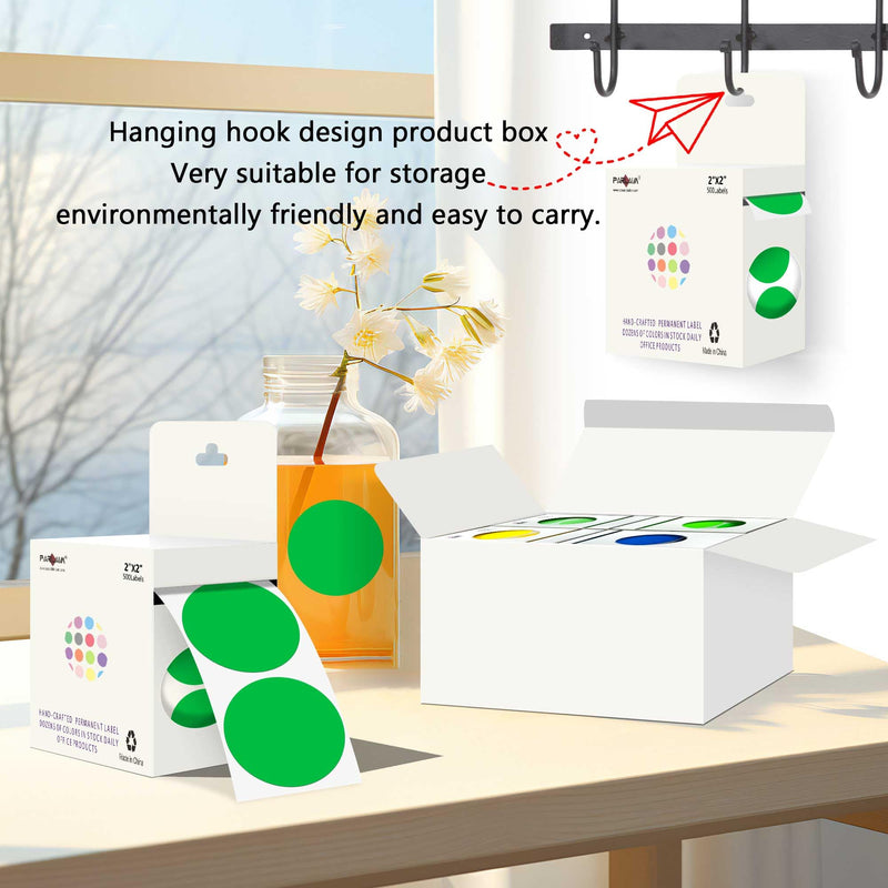 PARLAIM 2 inch Round Color-Code Dot Sticker Labels, 4 Rolls 2000 Adhesive Label Pack in Dispenser Box, Green 4 Rolls-2000PCS