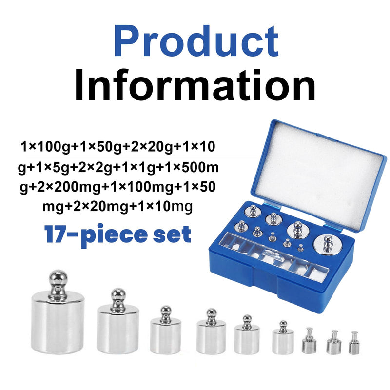Calibration Weight Set, 17 Pieces, 10 Mg-100 g Precision Scales, Calibration Weight Kit Set with Tweezers for Digital Scales, Jewellery Scales