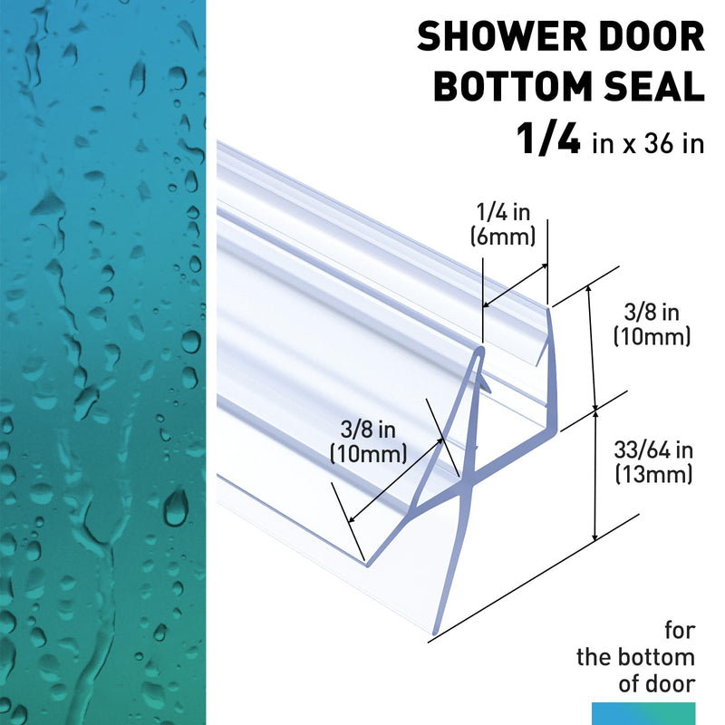 Shower Door Bottom Seal, 2 PCS 1/4" x 36" Shower Door Sweep for 1/4 Inch Glass, Frameless Glass Door Seal Strip,Stop Shower Leaks and Create a Water Barrier (6MM) For 1/4" Glass