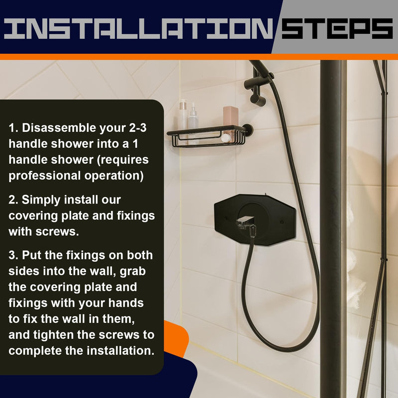 Tandefio 1 Set One Hole Remodel Plate Compatible with Moen Renovation Shower Cover Plate Compatible with Delta Tub Valve for 2 Handle or 3 Handle Shower Updates (13" X 7.5",Matte Black) 13" X 7.5" Matte Black