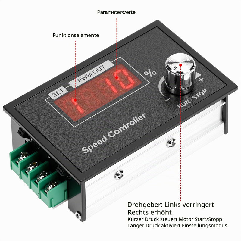 QWORK® PWM DC Motor Speed Controller 6-60V 30A - Digital LED Speed Controller for Engines 12V 24V 36V 48V Infinitely Adjustable with Rotary Knob