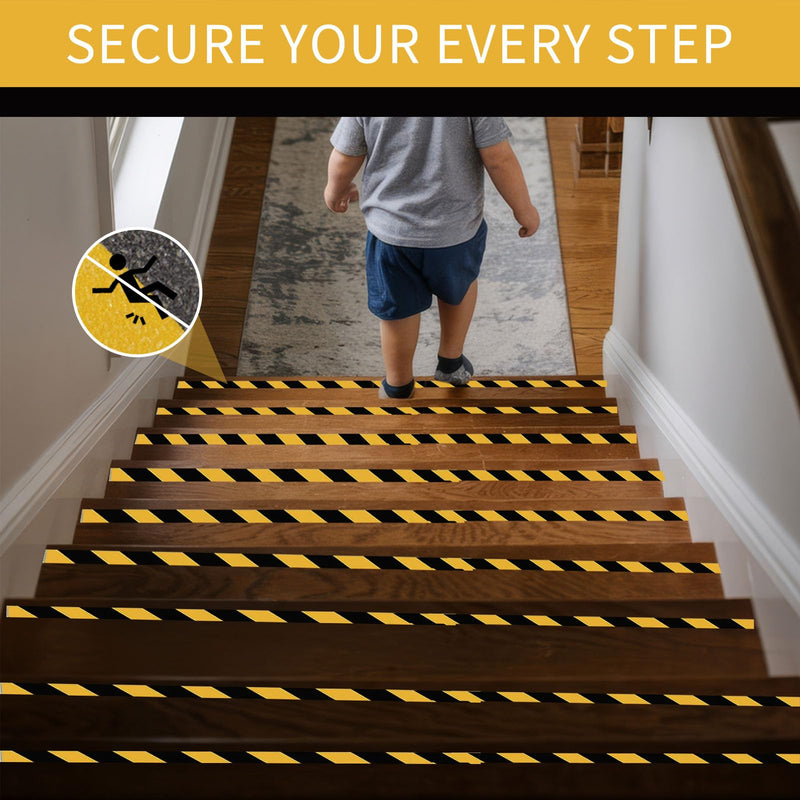 Black & Yellow Anti-Slip Stair Treads Tape, 1" x35FT Heavy Duty Non-Skid Grip Tape for Indoor/Outdoor Steps, Bathroom & Pool - PVC Waterproof Safety Traction Tape 1 Inch x 35 Feet Black & Yellow