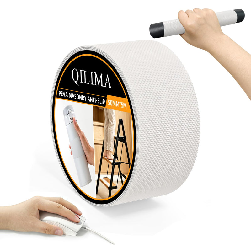 QILIMA Heavy Duty Anti Slip Grip Tape | 2" x 16.5ft Non-Abrasive Waterproof White Friction Tape | Premium Non-Skid Safety Tape for Phone, Tools, Stairs, Skateboard, Indoor & Outdoor Use