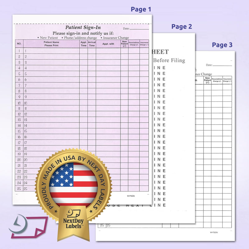 [Australia - AusPower] - NextDayLabels - NCR Carbonless 3 Part Patient Sign in Forms, HIPAA Approved and Compliant for Confidentiality in All Medical Offices. (Purple) Purple 