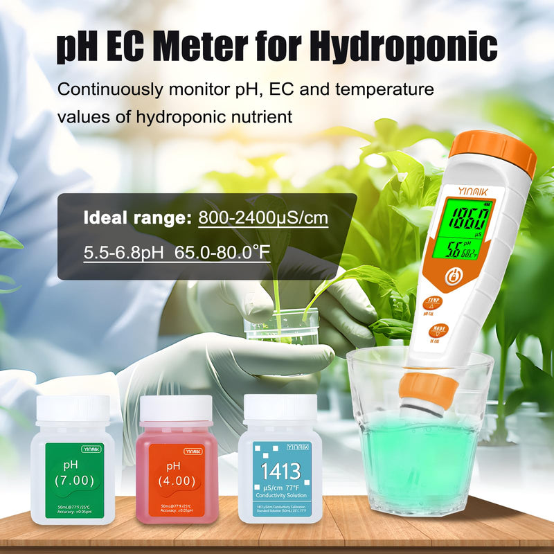 [Australia - AusPower] - pH Meter for Hydroponics PPM EC Meter for Plant Nutrients Simultaneous Measurement of pH Conductivity TDS Temperature for Reservoir Tank Water DWC Aeroponic Garden Indoor Outdoor Growing 4 in 1 pH Meter with Calibration Liquid 