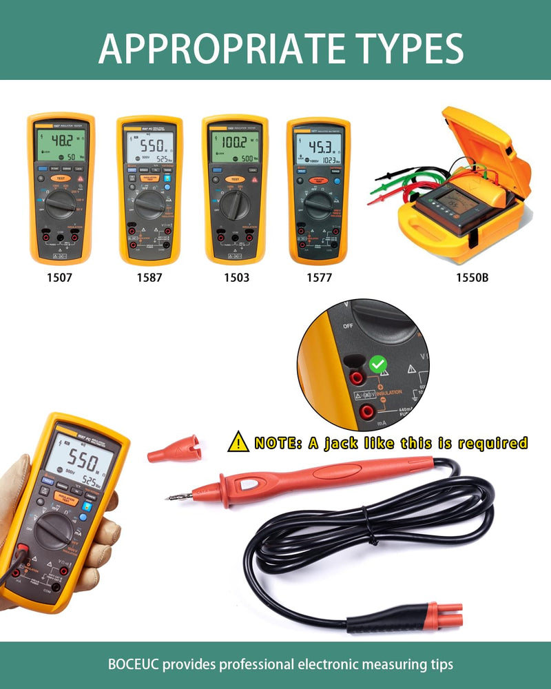 [Australia - AusPower] - Remote Control Probe with Test Button Use for Fluke 1507 1503 1587 1577 1550B Digital Megohmmeter Insulation Resistance Tester Specific Plug 