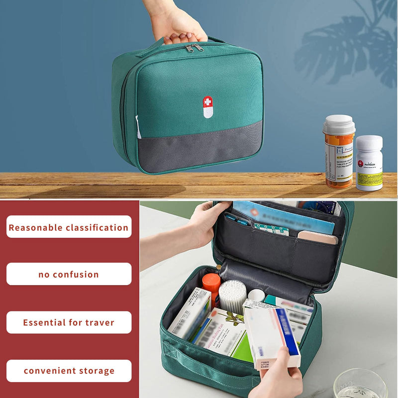 [Australia - AusPower] - Seasboes Pack of 2 Medicine Bag, First Aid, Large Capacity Emergency Bag, Portable Travel Pharmacy Medicine Bag, Medicine Box, Waterproof Medicine Storage Bag for Home, Travel, Office Green 