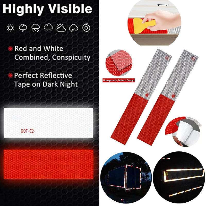 Reflective Tape, 2" × 12" Red & Silver High Intensity Self Adhesive Waterproof Trailer Outdoor Safety Caution Reflector for Cars, Trucks, Trailers, Boats, Road Signs (100) 100