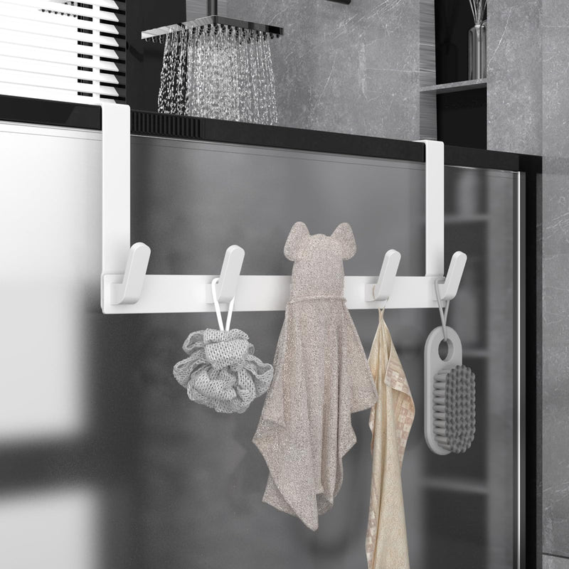 [Australia - AusPower] - Over The Door Hooks Hanger with Extended Arms for Easy Use by Women - Bathroom Accessories and Towel Rack Organization - 1 Pack, White Pack of 1 