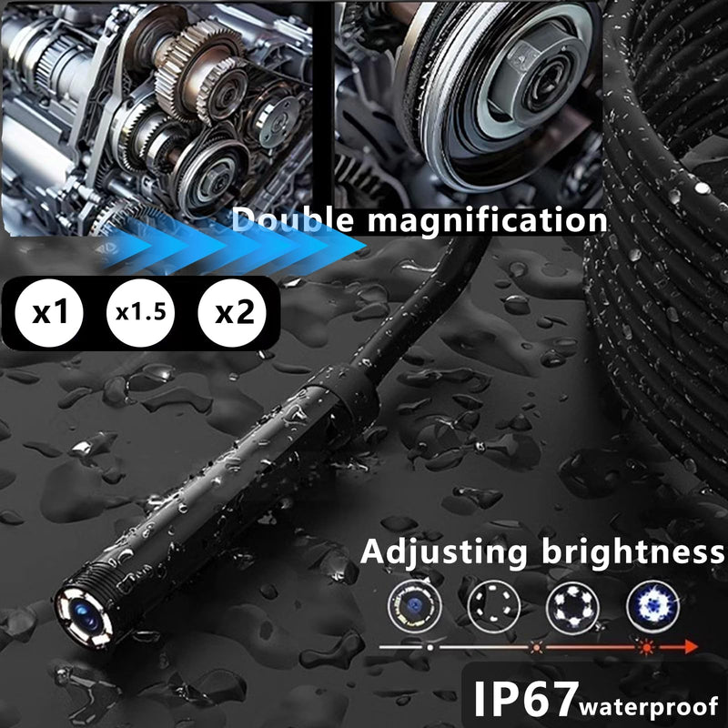 JSE Endoscope Camera with Light, 16.4FT Waterproof Borescope 1920P HD, Semi-Rigid Cable, 8 Adjustable High Brightness LED Lights Inspection Snake Camera for iPhone, Android, iPad Yellow
