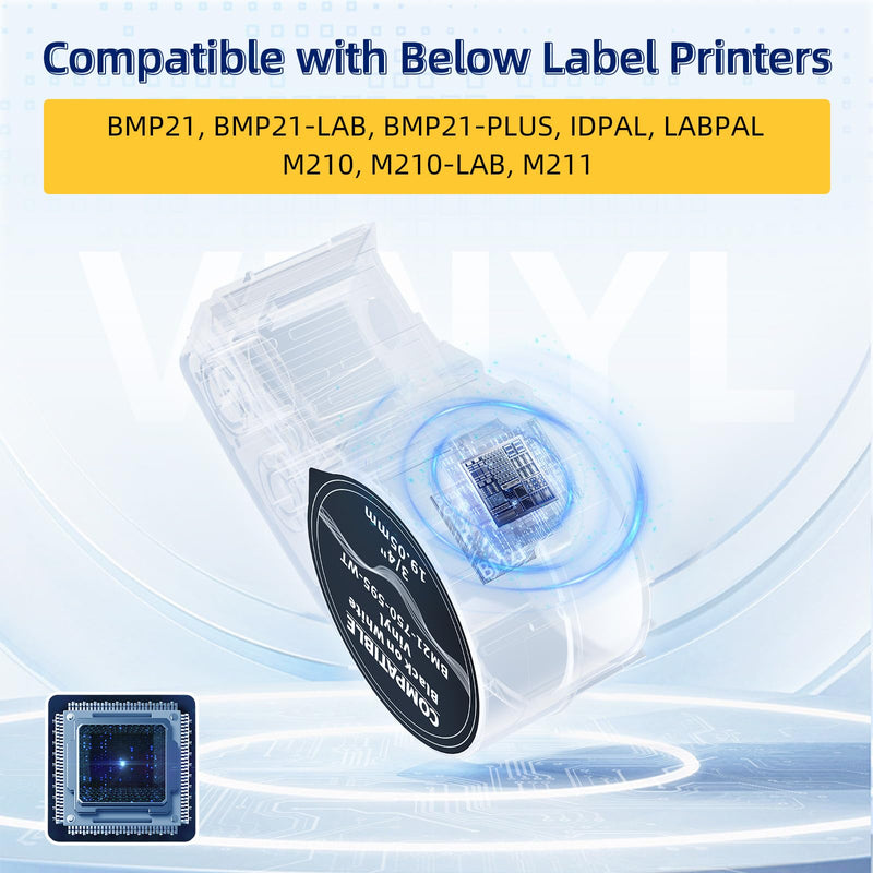 Compatible with M21-750-595-WT 3/4 inch Vinyl Industrial Labeling Tape Black on White High Adhesion, Work for M210, M211, BMP21-Plus, BMP21 LAB Printer, 0.75" W x 21' L, 2-Pack 3/4 inch (19.05 mm)