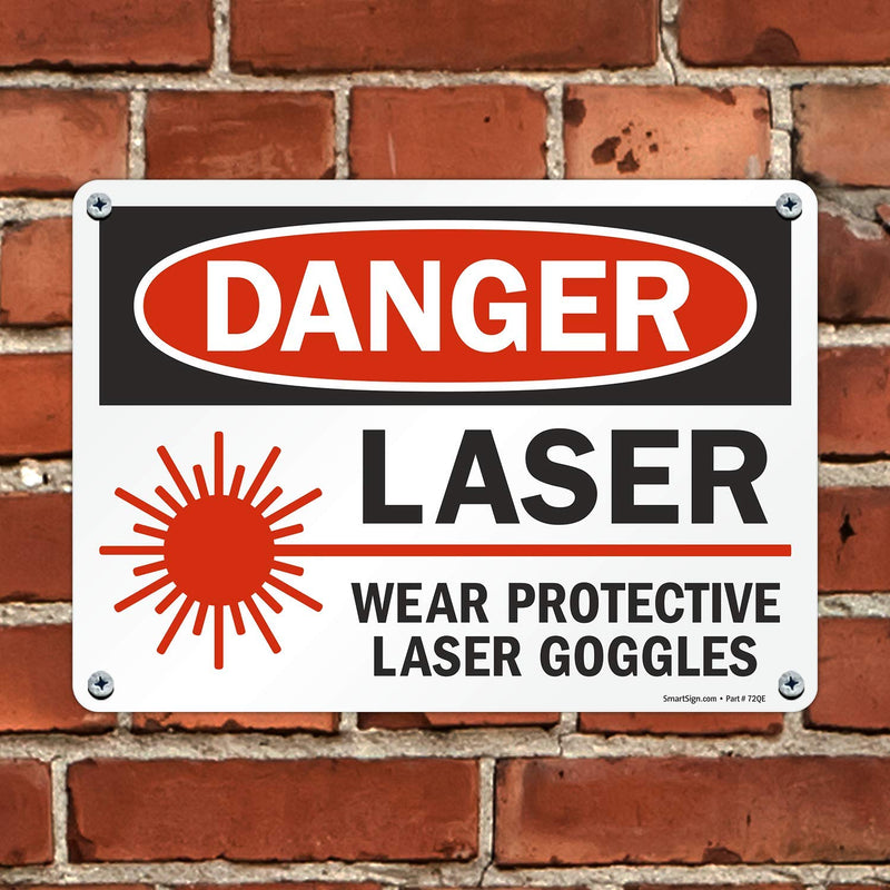 SmartSign - U9-1546-NP_10x14 "Danger - Laser, Wear Protective Laser Goggles" Sign | 10" x 14" Plastic Black/Red on White