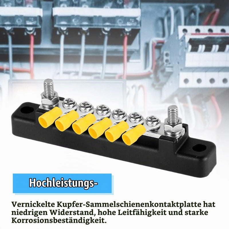 6-Pin Busbar Distribution Block | Distributor Block, Busbar Screw Terminal, Busbar for Truck, Bus, Boat black