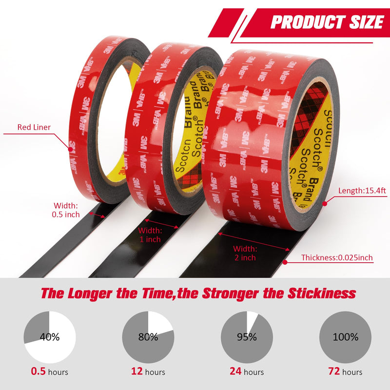 3M Double Sided Tape Heavy Duty 1" x 15.4 Ft, Mounting Tape Black 5925 Foam Tape Strong Adhesive Waterproof for Automotive Car Décor Home Office Logos Indoor Outdoor, 0.025in Thick 1" x 15.4Ft