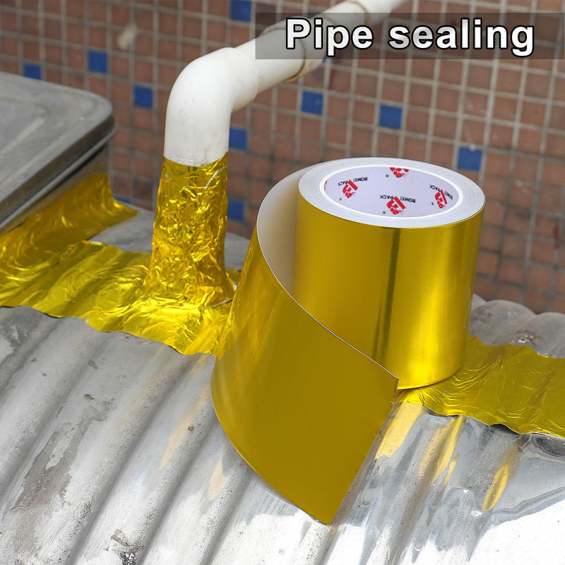 BOMEI PACK Aluminum Gold Foil Tape Heavy Duty,HVAC Sealing & Patching Hot Cold Air Duct Tape Aluminum Foil Tape for Pipe, Metal Repair,HVAC,Insulation (4 Inch) 4 Inch