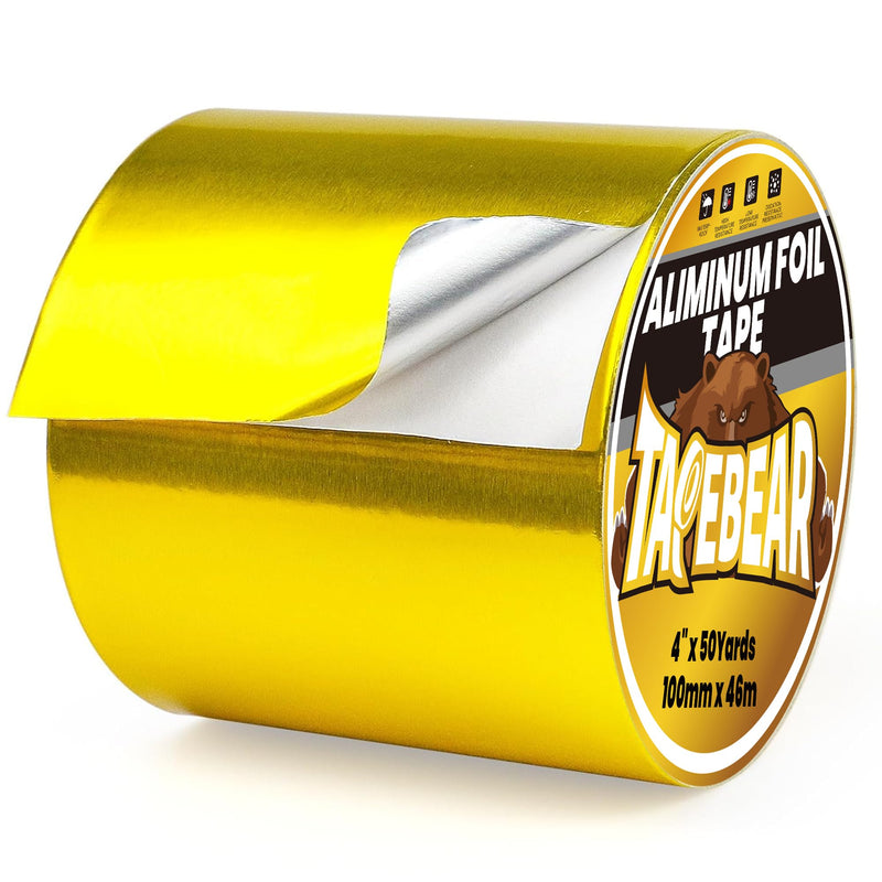 TAPEBEAR Gold Aluminum Tape 4" x 150FT, Professional Heat Reflective Tape Foil Duct Heat Shield Heat Resistant Tape for DIY Crafts, HVAC Ductwork, Dryer Vent, Exhaust Hose, Pipe Metal Repair