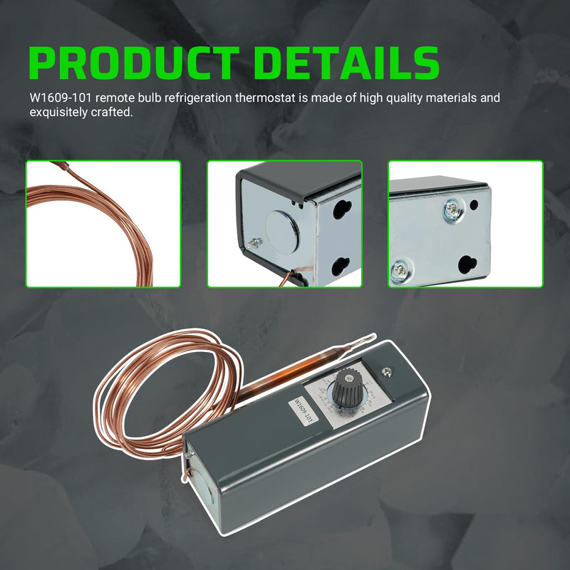 [Australia - AusPower] - LEAPTREND W1609-101 Thermostat Temperature Controller Refrigeration Remote Bulb TH-1609, from -30 Degrees F to 90 Degrees F (-34 Degrees C to 32 Degrees C), 5 Ft Capillary 