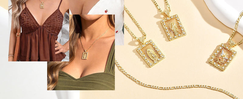Women's Gold Virgin Mary Necklace - 14k Gold Plated Virgen de Guadalupe Pendant Necklaces,Non Tarnish Golden Miraculous Medal Catholic Jewelry,Religious Faith Confirmation Amulet Protection Gift Saint Michael
