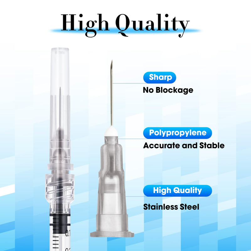 [Australia - AusPower] - 100 Pack 1ml Syringes with Needle 27G 1/2 Inch - Disposable Luer Lock Dispensing Syringe, Individually Wrapped 1ml 27g 0.5" 