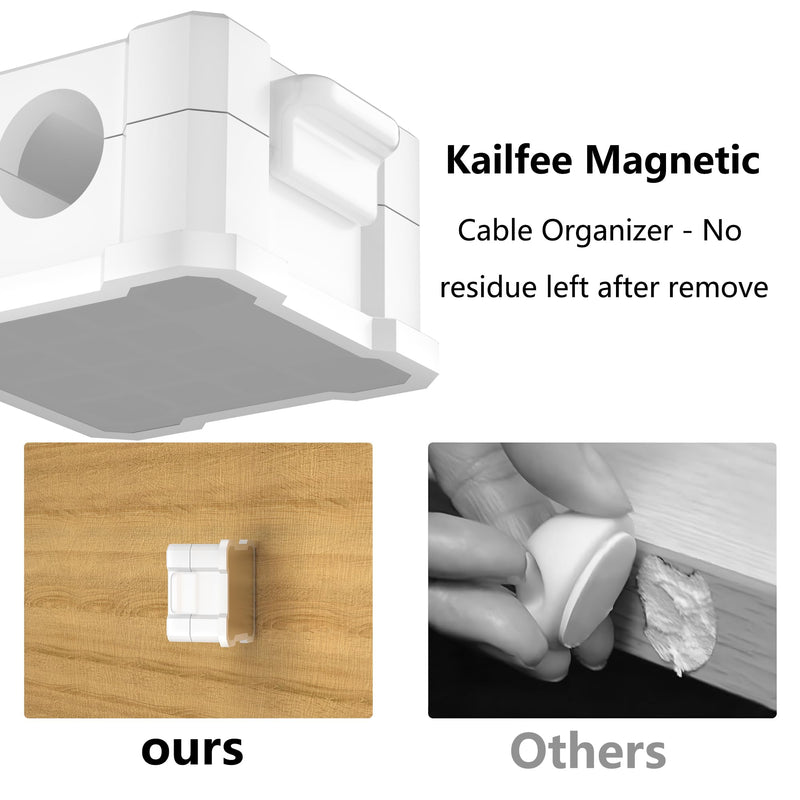[Australia - AusPower] - Kailfee 6 Pack Magnetic Cable Clips [Cable Smooth Adjustable] Cord Holder, Under Desk Cable Management, Adhesive Wire Holder Keeper Organizer for Home Office Desk Car Wall Desktop Nightstand -White White 