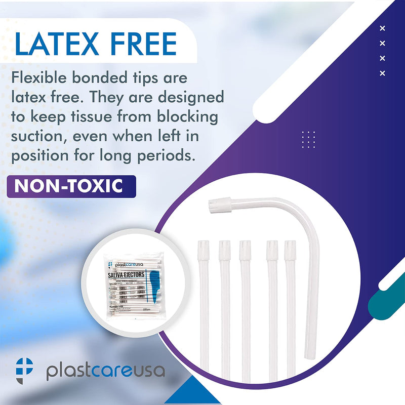 [Australia - AusPower] - 100 Dental Saliva Ejectors Disposable - Medical Grade Latex Free Evacuation Suction Tips - Flexible White Tube with White Tip (100 Pack) by PlastCare USA 100 