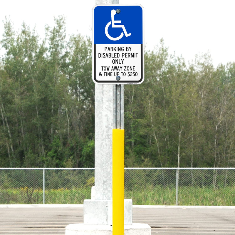 SmartSign Basics 18 x 12 inch “Parking By Disabled Permit, Tow-Away Zone” Handicap Parking Sign, 120 mil Aluminum Composite (ACM), Engineer Grade Reflective Material, Blue/Black on White, USA-Made blue, black and white