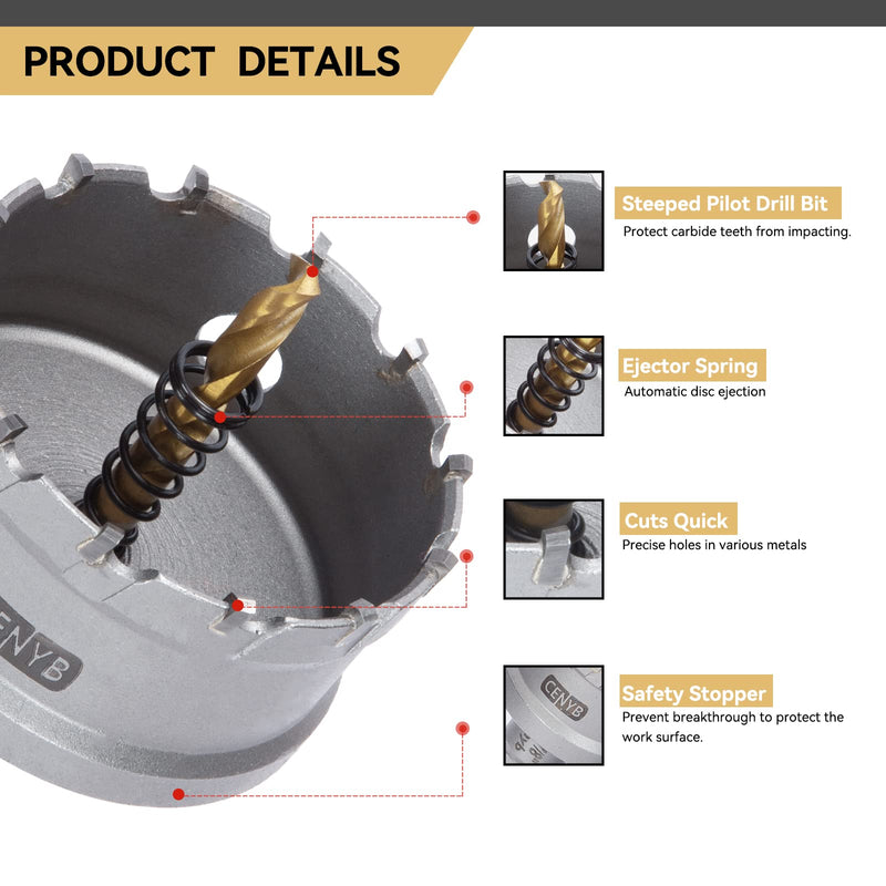 [Australia - AusPower] - 2-5/16" (59mm) Tungsten Carbide Tipped Hole Saw with 2Pcs Titanium-Plated Pilot Drill Bits for Hard Metal,Stainless Steel,Iron,Aluminum Alloy,Wood and Plastic 59mm | 2-5/16" 