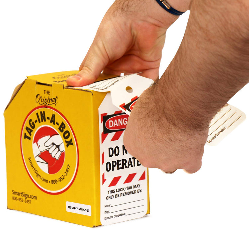 SmartSign Pack of 100 “Danger - Do Not Operate” 2-Sided Lock Out Safety Tags in Dispenser Box | 3" x 6.25" Plastic, Red White Stripes Do Not Operate - 1