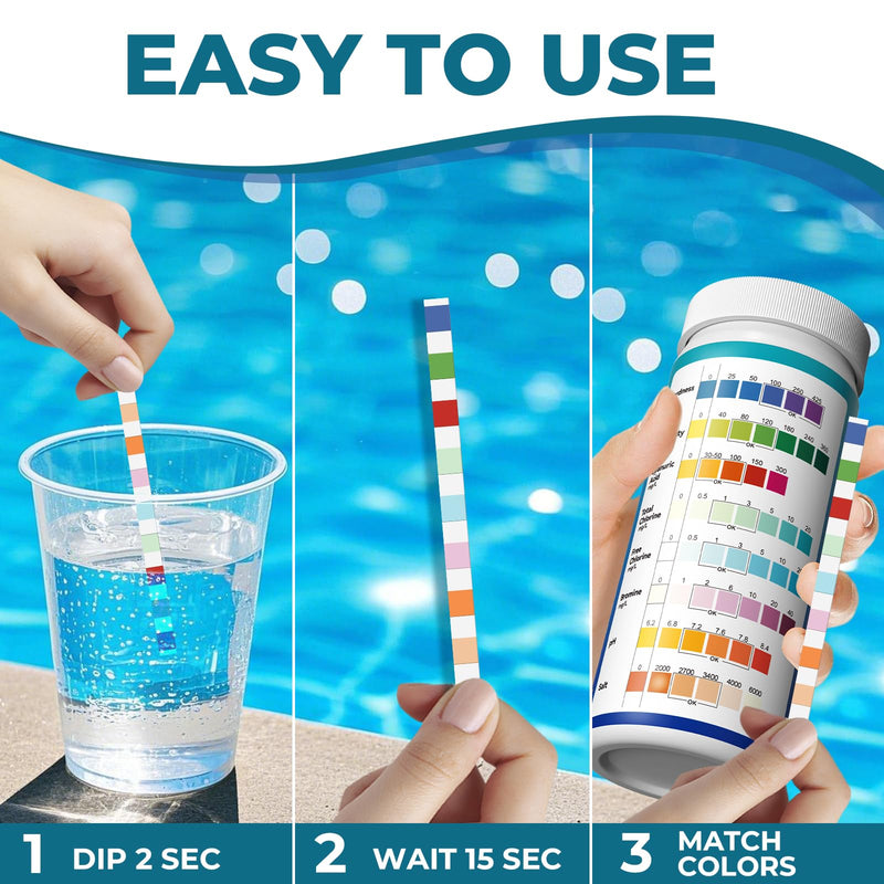 Pool Salt Test Strips: 150CT 8 in 1 Professional Pool Test Strips for Salt Water Pool & Hot Tub & Spa & Swimming Inground Pools - Quick Accurate Results Saltwater Pool Testing Kit 150