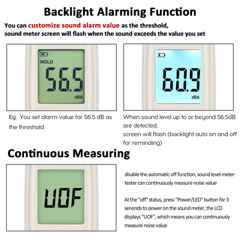 Decibel Meter Sound Pressure Level Meter (SPL) with Backlight Alarm, Portable Sound Decibel Level Meter 30~130dBA, Noise dB Sound Meter Audio Volume Monitoring Instrument Meter for Home Office