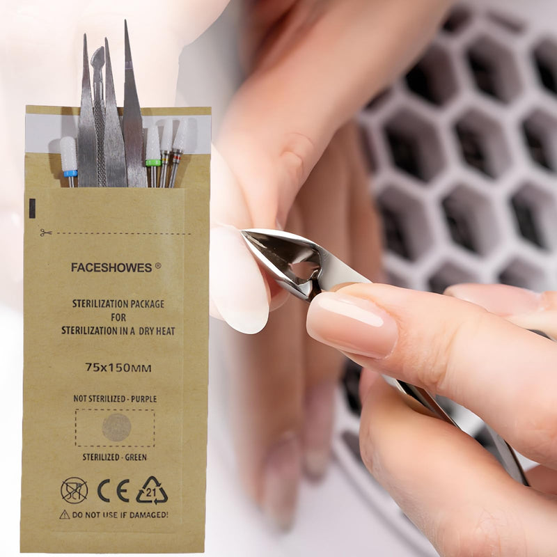 100pcs Sterilizer Kraft Paper Sterilizer for Instruments | Self-adhesive disposable sterilisation bag, self-sealing sterilisation bag for cosmetics and nail tools, 75 x 150 mm