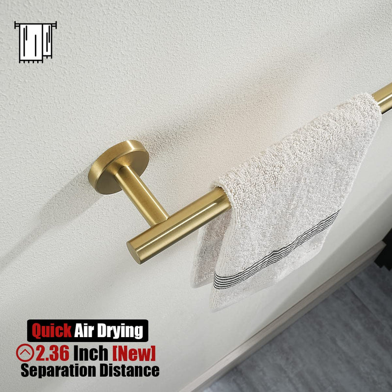 JQK Bath Towel Bar Brushed Gold, 18 Inch 304 Stainless Steel Thicken 0.8mm Towel Rack Bathroom, Towel Holder Wall Mount, Total Length 20.47 Inch TB110L18-BG 20.5 Inch
