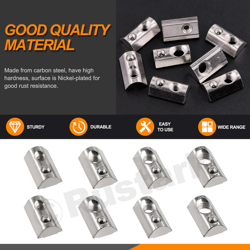 [Australia - AusPower] - 48pcs 4 Sizes Carbon Steel Roll in T-Nuts Roll in T-Nut with Ball Spring Roll Ball Elastic Nuts T Slot Nuts T Spring Nuts for 4040 Series Aluminum Extrusion Profile Rail 3D Printer CNC Router 40 series 4 sizes 