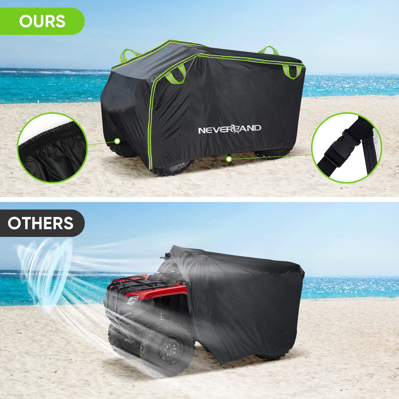 [Australia - AusPower] - NEVERLAND ATV Cover, Waterproof Heavy Duty 4 Wheeler Cover with Buckle, Dustproof Anti UV Windproof All Weather Outdoor Storage Quad Cover for Polaris Sportsman Yamaha Honda Coleman XL Green & Black XL-82.7''L x 47.2''W x 45.2''H 