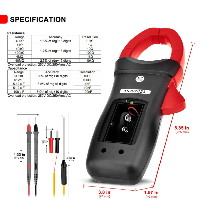 [Australia - AusPower] - Clamp Meter AP-570N TRMS 6000 Counts Clamp Meter AC DC Clamp Meter with Automatic Range, Resistance, Cap, Hz, Duty Cycle, Temperature, Inrush Current Test 