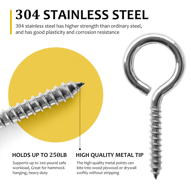 [Australia - AusPower] - 12 Pcs Screws Eye hooks 2.56 Inch 304 Stainless Steel Heavy Duty Eye Hooks Screw,m5 screw eye,Rust and Corrosion Resistant,Load Bearing 200LB,Indoor & Outdoor Use (12) 12 