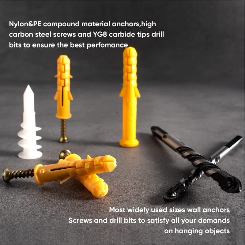 [Australia - AusPower] - amoolo 106pcs Concrete Anchors and Screws Assortment Kit, for Drywall, Concrete Wall, Tile, Ceramic, Brick, Cinder Block, Etc. with a Magnetic Screwdriver Bit and Masking Tape. Anchors Installation Kit 106pcs 