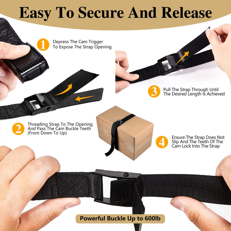[Australia - AusPower] - 5Pack Cam Buckle Tie Down Straps, 1" x 4 ft Heavy Duty Lashing Secure Strap Adjustable Black Pull Cinch Strap for Kayak, Cargo, Luggage, Bicycles,Truck, Car Roof Rack, Moving 1"*4ft 