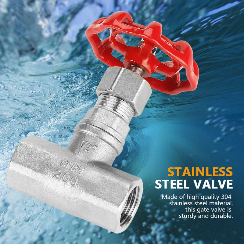 1/2" DN15 Globe Valves, 304 Stainless Steel Shut-off Valves Female Threaded Gate Valve for Water, Oil, Gas - -29~180℃