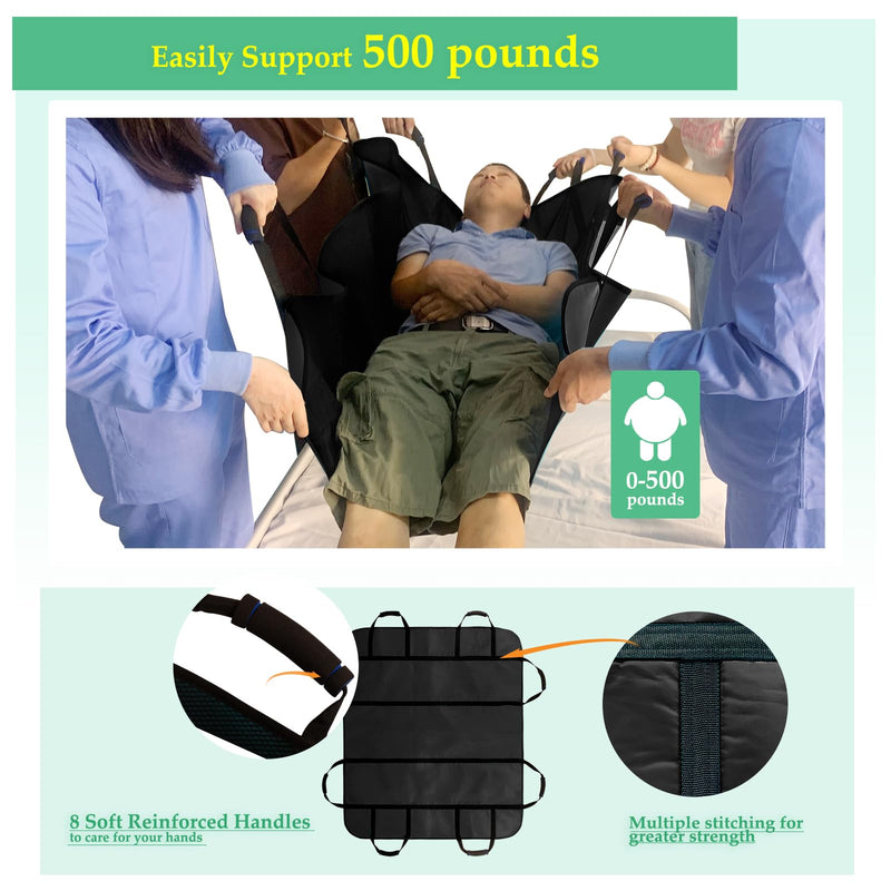 [Australia - AusPower] - Positioning Bed Pads for Elderly 48 * 40 inch Washable Transfer Sheet Seniors 8 Soft Handles Patient Pull Sheets Aid Moving,Lifting,Turning,Nursing Bedridden Reusable Transfer Blanket,Black Black 